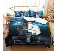 EOASNRTCB Lewis Hamilton Sets Housse De Couette avec Taies d'oreiller, 3D Imprimé Microfibre Literie Parure De Lit Linge De Lit avec Fermeture Éclair pour Filles Et Garçons Single(140x200cm)