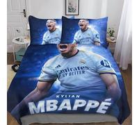 EOASNRTCB Mbappé Housse De Couette Enfant, Imprimé Microfibre Ensemble De Literie avec Housse De Couettes Et Taie d'oreiller avec Fermeture Éclair King（220x240cm）