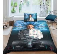 EOASNRTCB Parure De Lit avec Housse De Couette Et Taie d'oreiller -Lewis Hamilton Impression 3D - en Microfibre,avec Housse De Couette - pour Adolescents, Garçons, Filles Single(135x200cm)