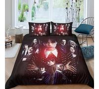 EOASNRTCB Parure De Lit avec Housse De Couette Et Taie d'oreiller -Wednesday Impression 3D - en Microfibre,avec Housse De Couette - pour Adolescents, Garçons, Filles King(220x240cm)