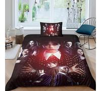 EOASNRTCB Parure De Lit avec Housse De Couette Et Taie d'oreiller -Wednesday Impression 3D - en Microfibre,avec Housse De Couette - pour Adolescents, Garçons, Filles Single(135x200cm)