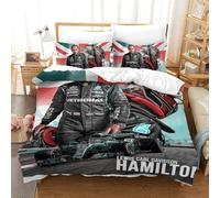 EOASNRTCB Parure De Lit Lewis Hamilton avec Housse De Couette, Literie pour Enfant F1 Racing en Housse De Couette avec Taie d'oreiller Caché Fermeture Éclair Double(140x200cm)