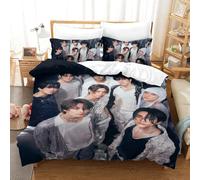 EOASNRTCB Parure De Lit pour Enfant - Motif Stray Kids en Microfibre Douce Housse De Couette avec Fermeture Éclair pour Fille Single(140x200cm)
