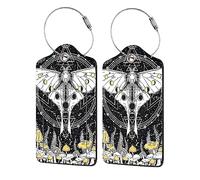 EOBKLAX Lot de 2 étiquettes de bagage pour valise, beau papillon et champignon créatif en cuir synthétique avec étiquettes d'identification de nom, d'adresse et boucle en acier durable pour homme et femme