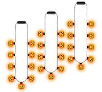 EOBOH Lot de 3 colliers lumineux d'Halloween à 9 lumières phosphorescentes en forme de citrouille pour Halloween, collier orange à 3 modes avec ampoules citrouille, colliers phosphorescents en vrac