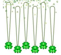 EOBOH Lot de 6 colliers de perles pour la Saint-Patrick - Trèfle léger - Collier irlandais 3D clignotant pour femme - Collier de la St Patrick - Collier de fête