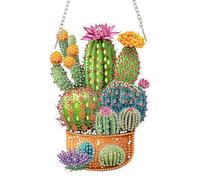 EOBROMD Cactus Diamond Painting Adulte Pendentif avec Chaîne, 5D Fleurs Hanging Diamond-Painting Ornements, Diamond Art, DIY Attrape-Soleil en Cristaux pour Jardin, Porte et Fenêtre Mur Décoration