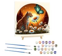 EOBROMD Peinture Numero Adulte Léopard, Kit de Peinture à l'huile sur Toile Bricolage avec Cadre en Bois et Chevalet, Papillon Peinture Sans Plis Toile pour Décoration de la Maison 30x30cm