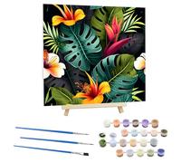 EOBROMD Peinture par Numero Adulte Fleurs,Kit de Peinture à l'huile sur Toile Bricolage avec Cadre en Bois et Chevalet, Plante Peinture Sans Plis Toile pour Décoration de la Maison 30x30cm