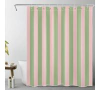 EOBTAIN YL31804 Rideau de Douche à Rayures Roses et Vertes pour Salle de Bain Moderne Abstrait Minimaliste à Rayures Verticales avec 10 Crochets - Ensemble de Douche Vintage esthétique pour Salle de