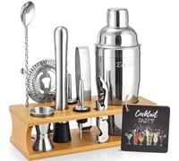 Eocolz Cocktail Shaker Kit, INOX Ensembles de Bar Cocktail Set, 11Pièces Cocktails Ensemble-Cadeau, Shaker à Cocktail Kit Barman avec Cadre en Bois