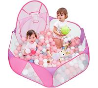 Eocolz Grand bac à balles pour Enfants - Tente Pop-up pour Enfants - Maison de Jeu - Parc à Ramper avec Panier de Basket-Ball et Sac de Rangement à Fermeture éclair - 120 cm (Rose)
