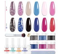 eodci 6 Couleurs Dip Powder Kit Complet, Poudre à Ongles Changeantes, Système French Nail Art Manucure, Poudre à Ongles avec Liquide Base Top Coat, Activateur, Brush Saver