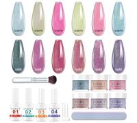 EODCI 6 Couleurs Poudre à Ongles, 15Pcs Kit de Dip Powder Kit Complet avec Dipping Powder French Nails Kit Trempage de Couleurs Changeantes Kits, Liquide Base Top Coat, Activateur, Brush Saver