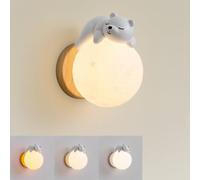 EOEO Applique Murale LED Chambre d'enfant Lampe Murale en Bois Créative Ours Endormi Garçon Fille Veilleuse Décorative 3000k/4500k/6000k Lampe de Chevet Applique D'enfant pour Chambre à Coucher, Blanc