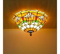 EOEO Plafonnier Rétro Vintage en Verre Lampe de Plafond Style Méditerranéen E27 Abat-Jour Rond en Verre à Motif Floral Lampe Salon Plafond Suspendu pour Chambre à Coucher Cuisine Couloir Loft,30cm