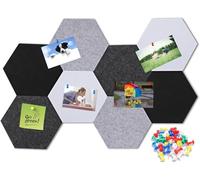 EOGRFW 8 Pièces Hexagonales En Feutre, Tableau D'affichage En Liège Avec 35 Punaises, Babillard Hexagonal Autocollant En Liège Pour Photos, Mémos, Décoration Murale (Gris Dégradé)
