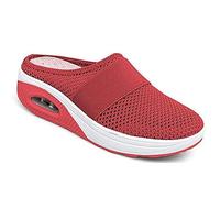 Eogrokerr Chaussures respirantes et décontractées à coussin d'air, chaussures orthopédiques à enfiler pour diabétiques pour femme, Rouge, 38 EU