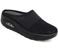 Eogrokerr Chaussures respirantes et décontractées à coussin d'air, chaussures orthopédiques à enfiler pour diabétiques pour femme, Noir , 42 EU