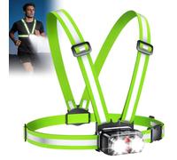EOIWUY 800LM Lampe Running Pectorale Avec Réflecteur, 7 Modes Lumiere | Lampe Course a Pied, 45°Réglable & 360°Gilet Reflechissant Running, Étanche IPX4 Pour Vélo/Jogging, Remplacer Lampes Frontale