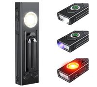 EOIWUY Lampe Torche LED Ultra Puissante, 1300LM Lampe de Poche Rechargeable, IP44 Étanche, Design Plat avec Clip et Aimant, 4-en-1 (Spot/UV/COB) pour Camping, Extérieur, Urgence, Travail et Détection