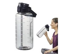 Eoixuqba 2L Gourde Sport, Water Gallon, Gourde Transparente Anti Fuite En Plastique, Avec Paille Et Marqueur De Temps Motivationne, Bouteille Avec Manchon En Silicone, Pour Le Camping, Cyclisme