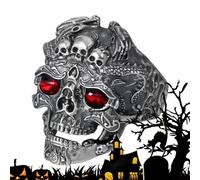 Eoixuqba Bagues tête de mort pour hommes, Bagues tête de mort gothique pour hommes, Bijoux squelette rétro, anneaux de squelette de faucheuse pour les garçons, anneaux ouverts de tête de mort gothique