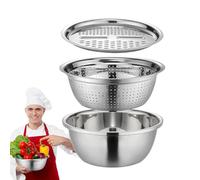 Eoixuqba Bassin Multifonctionnel Allemand En Acier Inoxydable, Passoire 3 En 1 Multifunctional Stainless Steel Basin, Thick Strainer Set With Graters For Kitchen, Bol À Salade Avec Panier De Vidange