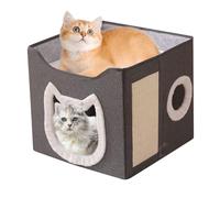 Eoixuqba Cachette pour Chat | Maison Pliante pour Animal Cabane Niche à Étage | Abri Hivernal Grand 2 Niveaux Chauffé Refuge Détente | avec Griffoir et Balle pour Chats Chiens Animaux Domestiques