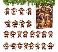 Eoixuqba Calendrier de l Avent Singe Noel | 24 Decorations Mignonnes Singe 2D pour Sapin | Fournitures Pour Fêtes De Bureau Anniversaire Salle De Classe Voiture Dortoir Thanksgiving École Maison