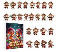 Eoixuqba Calendrier de l Avent Singe Noel - 24 Decorations Mignonnes Singe 2D pour Sapin - Fournitures Pour Fêtes De Bureau Anniversaire Salle De Classe Voiture Dortoir Thanksgiving École Maison