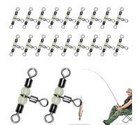Eoixuqba Lot de 20 émerillons de pêche à 3 Voies - avec Perles Lumineuses - Connecteur Haute Performance en Forme de T pour Poisson-Chat et Accessoires de pêche