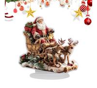 Eoixuqba Panneau Décoratif En Acrylique Pour Bureau | Décor de Noël en Acrylique avec Traîneau du Père Noël 2D Plat - Figurine Sur Support Avec Base Pour Ornement D'Hiver | Pour Chevet Dortoir Salle