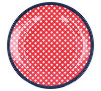 EOJDDPA Assiette à dîner en imitation porcelaine Assiette à collation décorative réutilisable Vaisselle légère pour gâteaux Salade de fruits 9 pouces Résine de mélamine Design simple (Grille rouge)