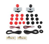 EOJDDPA Kit de bricolage de jeu d' pour 2 joueurs avec circuit imprimé de joystick d'ordinateur USB, manette de jeu 30 boutons de cassette rouge noir, kit complet de pièces de bricolage