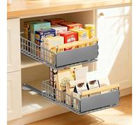 EOJDDPA Lot de 2 tiroirs extensibles pour cuisine - Système de tiroir télescopique avec extension complète - Sans perçage - Jusqu'à 25 kg - Organiseur de tiroir pour armoires profondes - Gris - 39,5 x