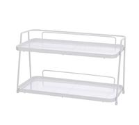 EOJDDPA Organisateur de comptoir de Salle de Bain à 2 Niveaux, Support Moderne en métal sur Pied, Support de cosmétiques, étagère de Rangement pour Salle de Bain, Organisateur de Soins de (Blanche)