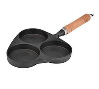 EOJDDPA Poêle à œufs en fonte, 3 trous, antiadhésive, poêle à frire robuste pour omelettes, hamburgers, crêpes, haute qualité, noir, 38x20cm