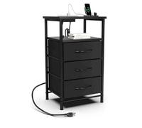 EOJDDPA Table d'appoint de lit avec Station de Charge, lumière LED réglable, 3 tiroirs de Rangement, Design Peu encombrant pour Chambre à Coucher, Salon, Bois Noir, métal, 25,6 x 11,8 x