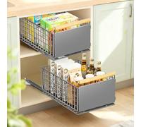 EOJDDPA Telescop Lot de 2 tiroirs extensibles pour cuisine avec extension complète, sans perçage, jusqu'à 25 kg, organiseur de tiroir pour armoires profondes, gris, 39,5 x 23,5 x 19 cm