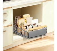 EOJDDPA Tiroir extensible pour cuisine - 1 pièce - Système de tiroir télescopique avec extension complète - Sans perçage - Jusqu'à 25 kg - Organiseur de tiroir pour armoires profondes - Gris - 39,5 x