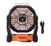 EOJDDPA Ventilateur de camping portable rechargeable par USB avec lanterne LED, batterie 10 400 mAh, pour camping, randonnée, activités de plein air, matériau ABS, 21 x 9 x 26 cm (Orange)
