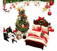 Eojpdji Décorations de Noël pour Maison de - Arbre Lit Piano Modèle Réduit DIY Miniature | Meubles Miniatures Faits à la Main pour Noël,pour et Adultes Exposition Maison Chambre Fêtes