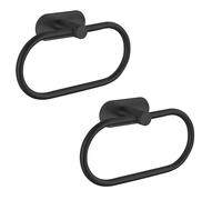 EOLAX Lot de 2 Anneaux Porte-Serviettes Autocollants pour Salle de Bain - Montage Mural - en Acier Inoxydable - Accessoires de matériel sans perçage - Porte-Serviettes Rond Moderne - Noir