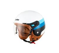 EOLE Casque Jet Bow Blanc & Bleu - Homologué ECE R 22.06 - Taille L (59-60cm)- Coque ABS