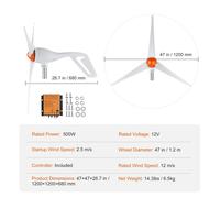 Éolienne, 12V 500W/800W, régulateur MPPT, 12V 500W 3 lames