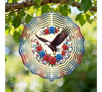 Éolienne à vent en forme d'aigle - Roses traditionnelles patriotiques - Rubans bleus - Fête de l'indépendance - Sculptures de vent d'extérieur 3D en métal rouge - Décoration d'intérieur - Cadeau pour