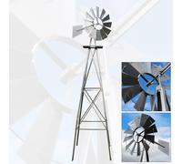 Eolienne de jardin Design US 245 cm argenté Moulin à vent Roulement à bille