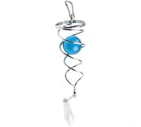 Éolienne en spirale pour carillon boule de cristal avec queue en acier inoxydable et boule de verre pour décoration de jardin à suspendre (bleu lac)
