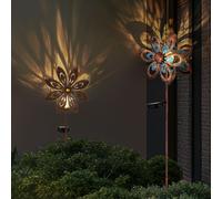 Décoration de jardin LED Lampe solaire Moulin à vent Lampe de terrasse Piquet de terre, métal or bleu rouille jaune, verre brisé, blanc chaud, lot de 2